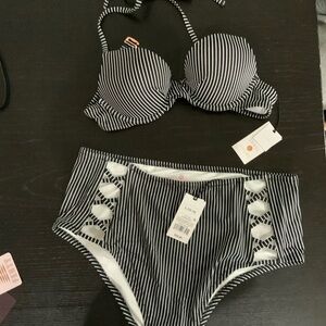 Shade & Shore - High Waist Stripe Caged Bikini Set